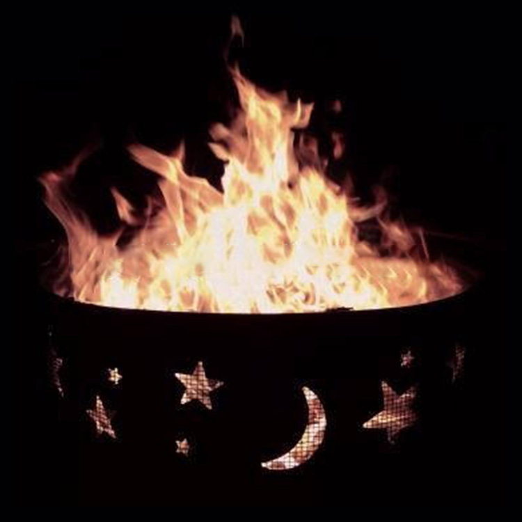 Pozo de fuego de acero con estrellas y lunas