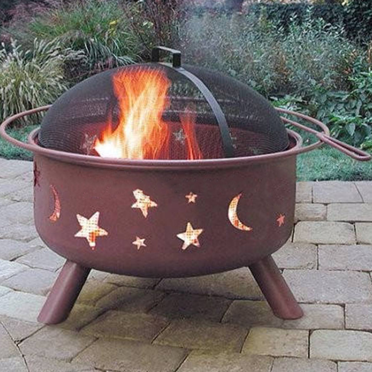 Pozo de fuego de acero con estrellas y lunas