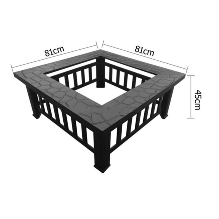 Mesa cuadrada de acero y metal para barbacoa con fogón y cubierta para parrilla