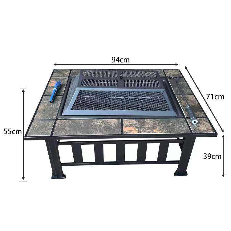 Brasero de barbacoa con estructura de acero y azulejos de cerámica con cubo de hielo