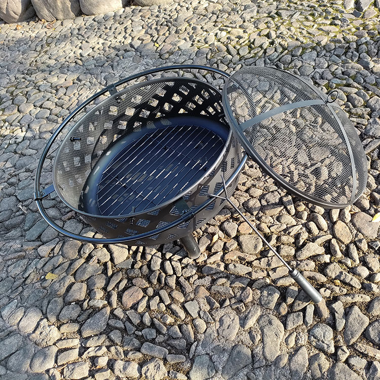 Pozo de fuego para barbacoa con cuenco redondo para fumadores al aire libre con póquer